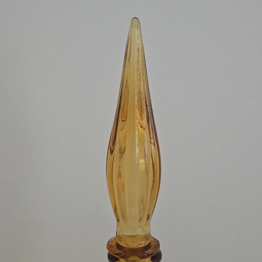 Vintage 1950s Empoli Three Fruits Pattern Amber Glass Decanter